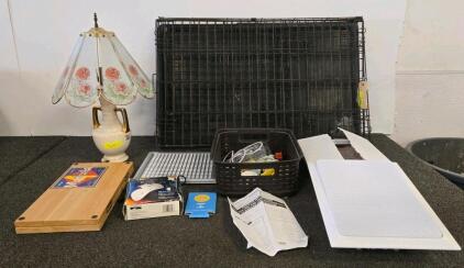 42" Folding Wire Dog Crate with Divider Panel and Removable Tray, lamp shade various house supplies