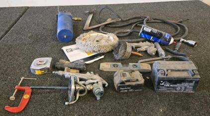 Matco Spray Guns, Makita 18V Battery, LGM AGM 12V Battery, Air Hose & Tool Lot