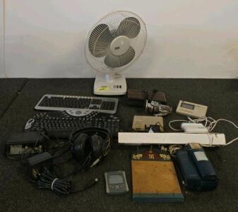 Vintage Mixed Electronics Lot: SMC Fan, Realistic Intercom, Panasonic Clock Radio, Keyboards