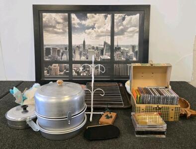 Large Miscellaneous Household Lot &ndash; NYC Wall Art, CD Collection, Cookware, Decor, Boxes