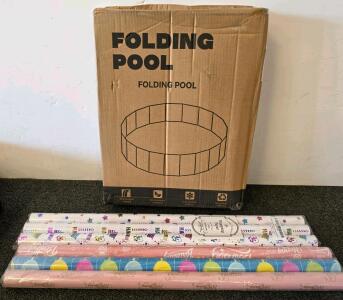 Portable Folding Pool, Approx. 60" x 12", PVC Material, Non-slip Bottom, Foldable Design, 6 Birthday Wrapping Papper