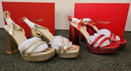 Cervigado CB003 Women's Heeled Sandals, Size 7 US, Gold/Red, Block Heel, Ankle Strap