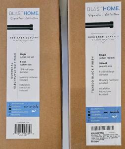 BlastHome Signature Collection Curtain Rod Sets &ndash; 8 ft Gunmetal & 15 ft Tuxedo Black, 1 1/4" Diameter (K)
