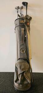 Vintage Spalding Pro Staff Golf Bag with 8 Mixed Clubs Including MacGregor Signature Irons & Woods