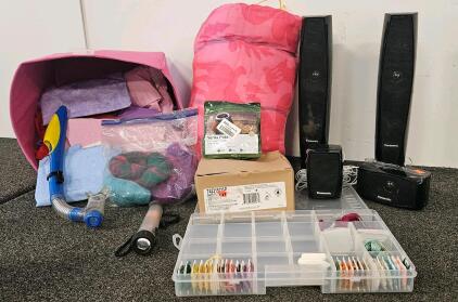 Panasonic speaker set, fabric and sewing thread with organizer, Girls Moose 3-season sleeping bag, snorkel, Cleveland Faucet Group Baystone T42315CGR Shower Trim Kit, Chrome Finish, 1.75 GPM, Single Handle, and more