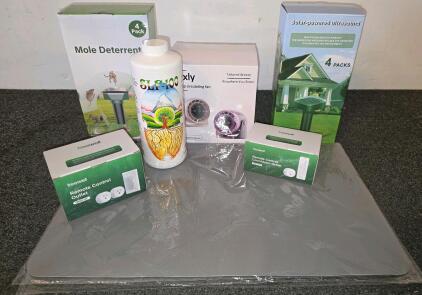 Mixed Lot: Mole & Pest Repellers, Treewell Remote Outlets, Guxly Desk Fan, SLF-100, Mat