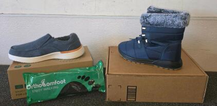 Women's Blue Winter Boots with Faux Fur Lining, Lace-Up, Rubber Sole, Mid-Ankle Height