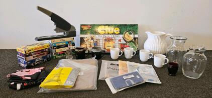 Large Lot &ndash; 11 VHS Tapes, Clue Board Game, Kitchenware, Swingline Stapler, Textiles, More (E)