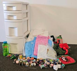 Assorted Sewing & Quilting Supplies With 4-Drawer Organizer, 50+ Threads, Fabric, Project Kit