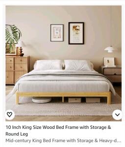 ZIYOO ZB6305-10T King Size Bamboo Platform Bed Frame with 10 Slats, 1,000 lbs Capacity ( shelf A)