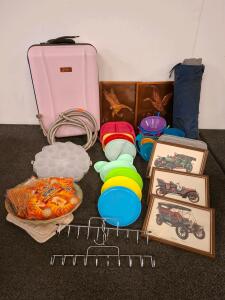 American Tourister Pink Spinner Suitcase, HotHands Warmers, Kitchenware, Art Prints, Decor Lot