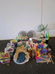 Mardi Gras Party Lot &ndash; Feathery Masks, 100+ Bead Necklaces, Bingo Cards, Plush Toys, Novelty Lamps