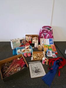 Mixed Lot: High Sierra Backpack, School & Craft Supplies, Dried Flowers, Floral Tools & More( shelf B)