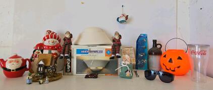 Holiday & Home Decor Lot: Ceramic Cookie Jar, Lightolier Sconce, Coca-Cola Tumbler, 15 Pieces