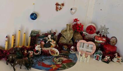 Christmas & Holiday Collectibles Lot &ndash; 25+ Figurines, Decor, Lights, Hallmark Frame, Village House