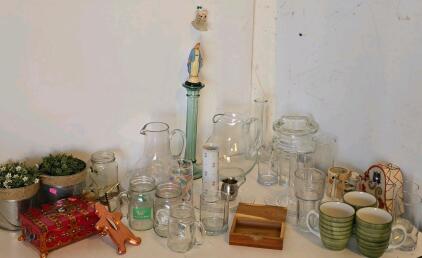 Assorted Glassware & Ceramic Kitchen Lot &ndash; 30+ Pieces, Pitchers, Mugs, Jars, Decorative Extras