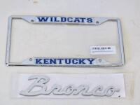 Automotive Lot: STP & Prestone Additives, Car Emblems, Decals, Door Sill Plates, Signs, Accessories - 4