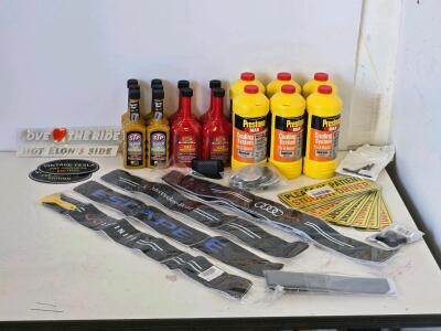 Automotive Accessory Lot: Prestone, STP, Red Line Additives, Brand Seat Belt Pads, Student Driver Decals