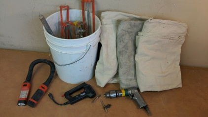 Pneumatic Drill, Electric Stake Gun, Wrap Light, Drop Cloths