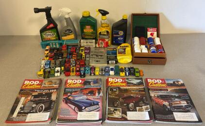 Large Lot of Vintage Rod & Custom Magazines (~19), 45 Diecast Cars, Corvette Manual, Poker Set