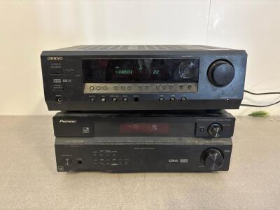 Onkyo TX-SR304 5.1 Ch AV Receiver & Pioneer VSX-916 7.1 Ch AV Receiver, 2006, Multi-Input *both turn on*