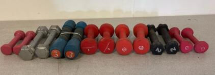 Variety Set of 12 Dumbbells: ProSpirit, Neoprene/Hex, 1&ndash;5 lb Pairs, Multiple Colors