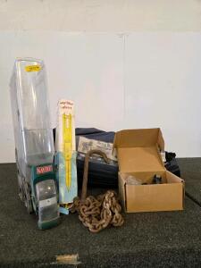 Mixed Lot: 20+ Rubber Stamps, Heavy Chain, Chrome Faucet, Strike Alert Device, KAV Extractor Tank, & 14ft &times; 14ft Tent