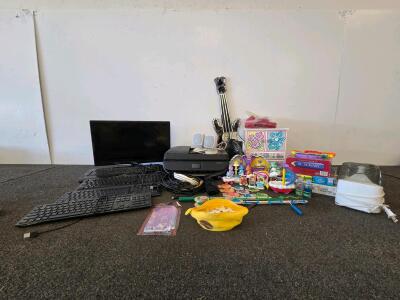 Mixed Lot: LG Monitor, HP Officejet 6700 Printer, Board Games, Toys, Keyboards & More (Unable to test electronics)