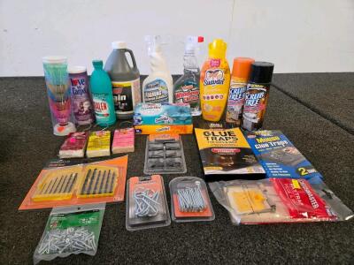 Mixed Household Lot: Cleaners, Traps, Drill Set, Hardware, Fresheners (28 Items, Top Brands)(Shelf H)