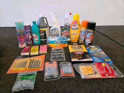 Large Mixed Lot Household Cleaners, Pest Control Traps, Hardware, Air Fresheners, 24 Items