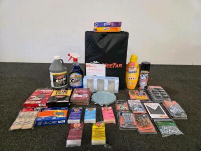Large Household Supply Lot w/ MeetFar Soft Roof Rack, Pest Traps, Fasteners, Cleaners, Glassware (Shelf E)