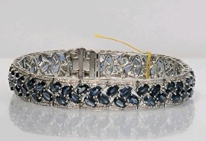 14K White Gold 22.44ct Sapphire 1.16ct Diamond Bracelet, GGA Appraisal $41,570, BR009396