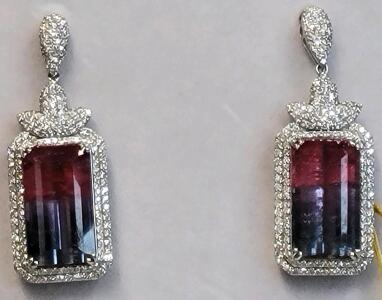 Platinum 900 Watermelon Tourmaline & Diamond Earrings 26.15ctw Tourmaline 2.25ctw Diamond
