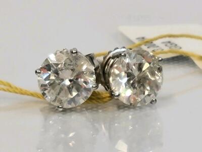 3.00ctw G-H I1-I2 Round Brilliant Diamond Stud Earrings, 14K White Gold, GGA Appraised
