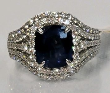 Platinum 900 Ring with 3.12ct Cushion Sapphire, 1.21ct Diamond Accents, GIA Certified