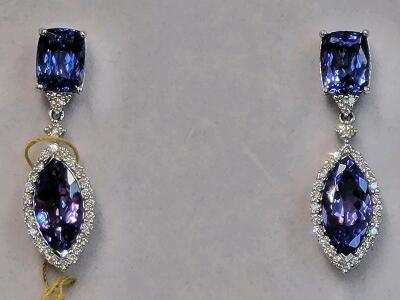 Platinum 950 Tanzanite Zoisite & Diamond Drop Earrings 10.34ctw Appraisal $28,640 ER008075