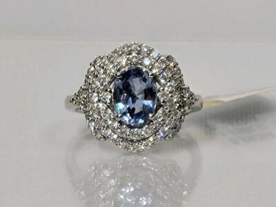 Oscar Friedman Platinum Blue Sapphire & Diamond Ring, 1.75 ct Sapphire, 0.89 ct Diamonds