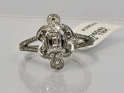 18K White Gold Diamond Ring, 0.27ct VS2 E Emerald-Cut Center, 0.53ct Total, AIGL Certified