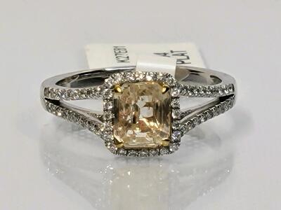Platinum Two-Tone Oscar Friedman Ring, 1.37ct Unheated Yellow Sapphire, 0.24ct Diamonds, GGA Appraisal