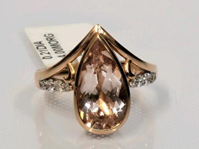 14K Two Tone Gold Pear Cut 4.00ct Morganite & 0.21ct Diamond Ring, GGA Appraised RN037378