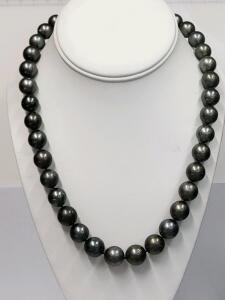 Cultured Black Tahitian Pearl Necklace, 11.20-14.36mm, 20" Length, 14k White Gold Clasp