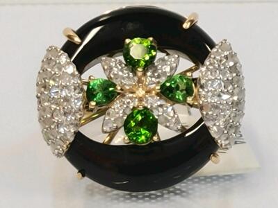 Oscar Heyman 14K Gold Cocktail Ring with Tsavorite Garnets, Diamonds, and Black Onyx