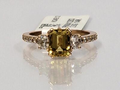 Custom 14K Rose Gold Ring with 1.06 ct Heliodor & 0.46 ct Diamonds, Size 6
