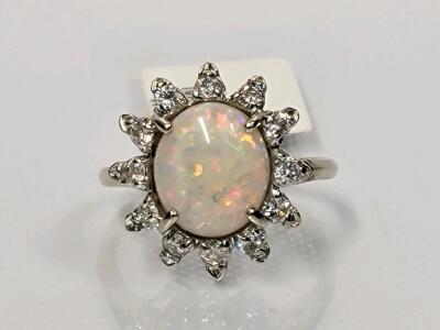 18K White Gold Opal and Diamond Ring, 1.61 ct Opal, 0.36 ct Diamonds, AIGL Appraised