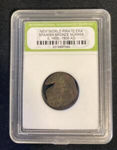 Spanish Bronze Nummis c. 1400-1600 Pirate Era Coin, Certified, Spain, INB #2212697390 ( Unable to Verify)
