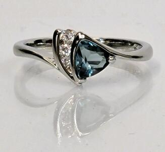 Aquamarine Trillion Cut Faceted .925 Ring, Size 10