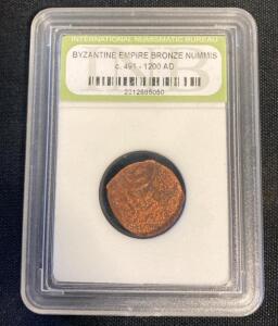 Byzantine Empire Bronze Nummis, c. 491&ndash;1200 AD, INB Certified, Serial #2212985050 ( Unable to Verify)