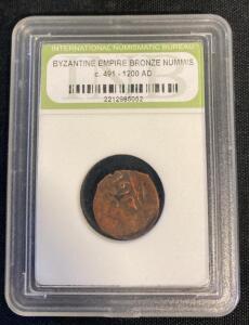 Byzantine Empire Bronze Nummus, c. 491&ndash;1200 AD, Certified by International Numismatic Bureau ( Unable to Verify)