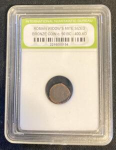 Roman Bronze "Widow's Mite" Coin, c. 50 BC-400 AD, Slabbed, INB Cert #2216050154 ( Unable to Verify)