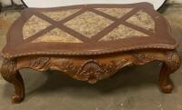 Ornate Carved Wood Coffee Table with Marble Inlay Top, Rectangular, 55&rdquo;x 33&rdquo; ( T2 )